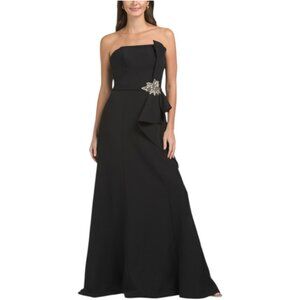 RENE BY RENE RUIZ Strapless Cascading Ruffle Gown With Applique Detail